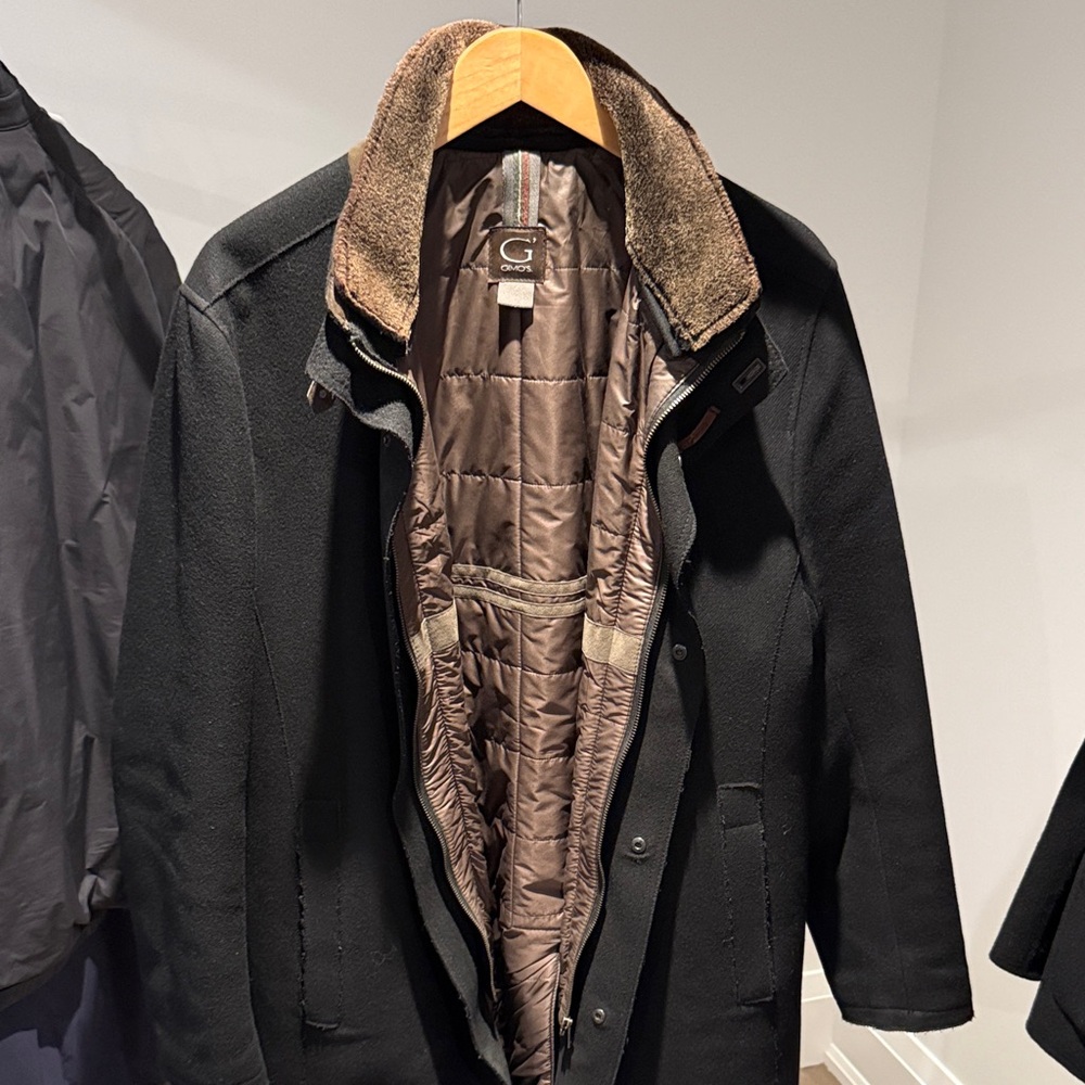 Men's Black Coat with Brown Collar